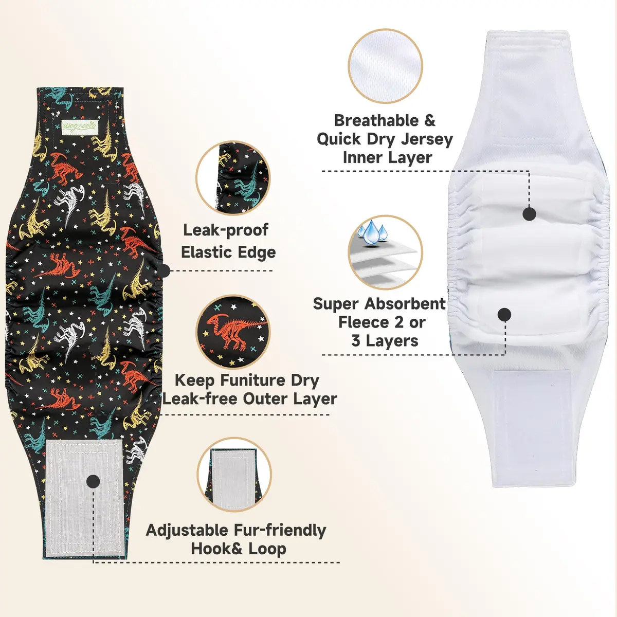 wegreeco Washable Male Dog Belly Band (Stylish Pattern) - Pack of 3 - Dog Diapers Male - Washable Male Dog Belly Wrap (Dinosaur Fossils, Medium) - view 4