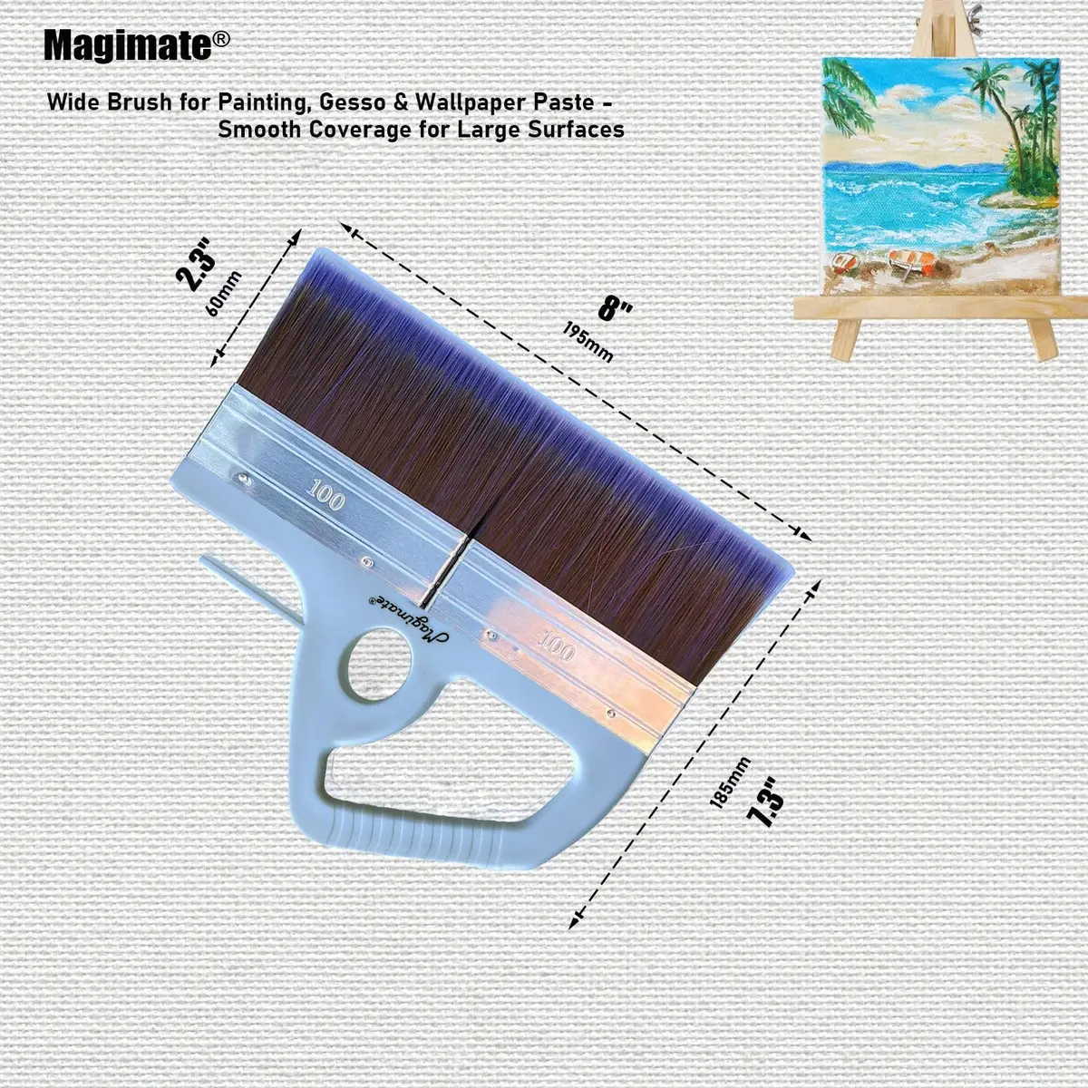 Magimate 8" Large Paint Brush Pack of 2 | Wide Varnish & Stain Brushes for Walls & Art - view 3