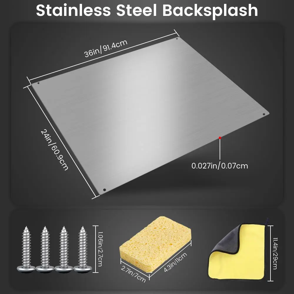 VENFAN 36"x24" Stainless Steel Backsplash | Grease Resistant Wall Panel for Kitchen - view 5