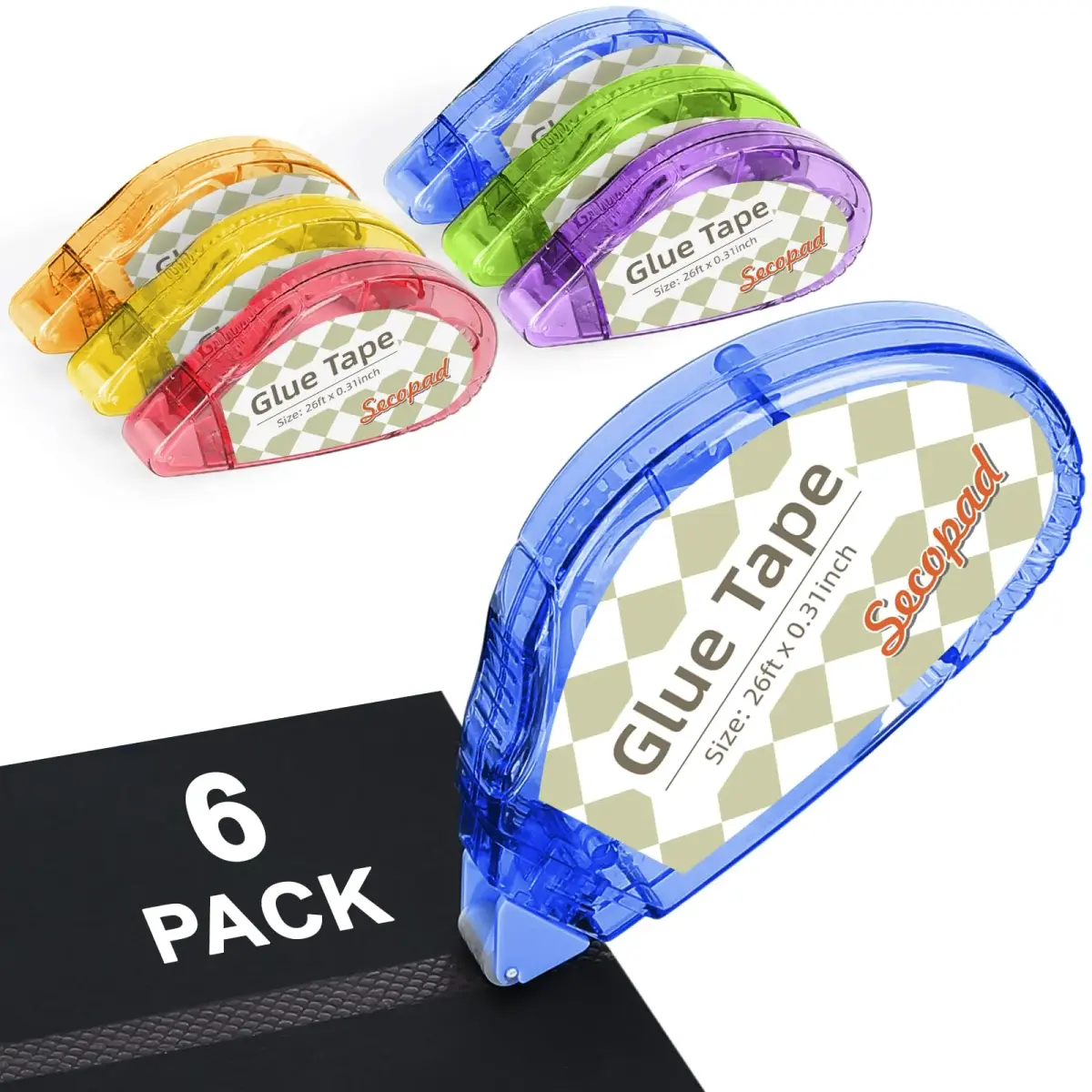 Secopad Double Sided Tape for Crafts, 6 Pack, 0.3in x 26ft Each | Mess-Free Adhesive Roller - main product image