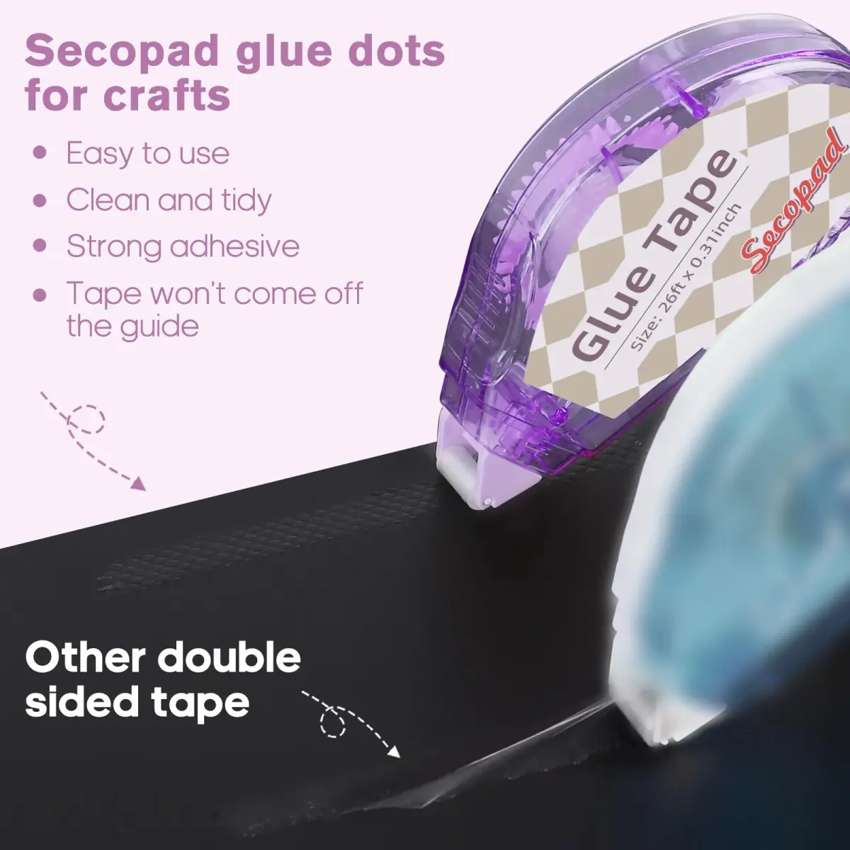 Secopad Double Sided Tape for Crafts, 6 Pack, 0.3in x 26ft Each | Mess-Free Adhesive Roller - view 3