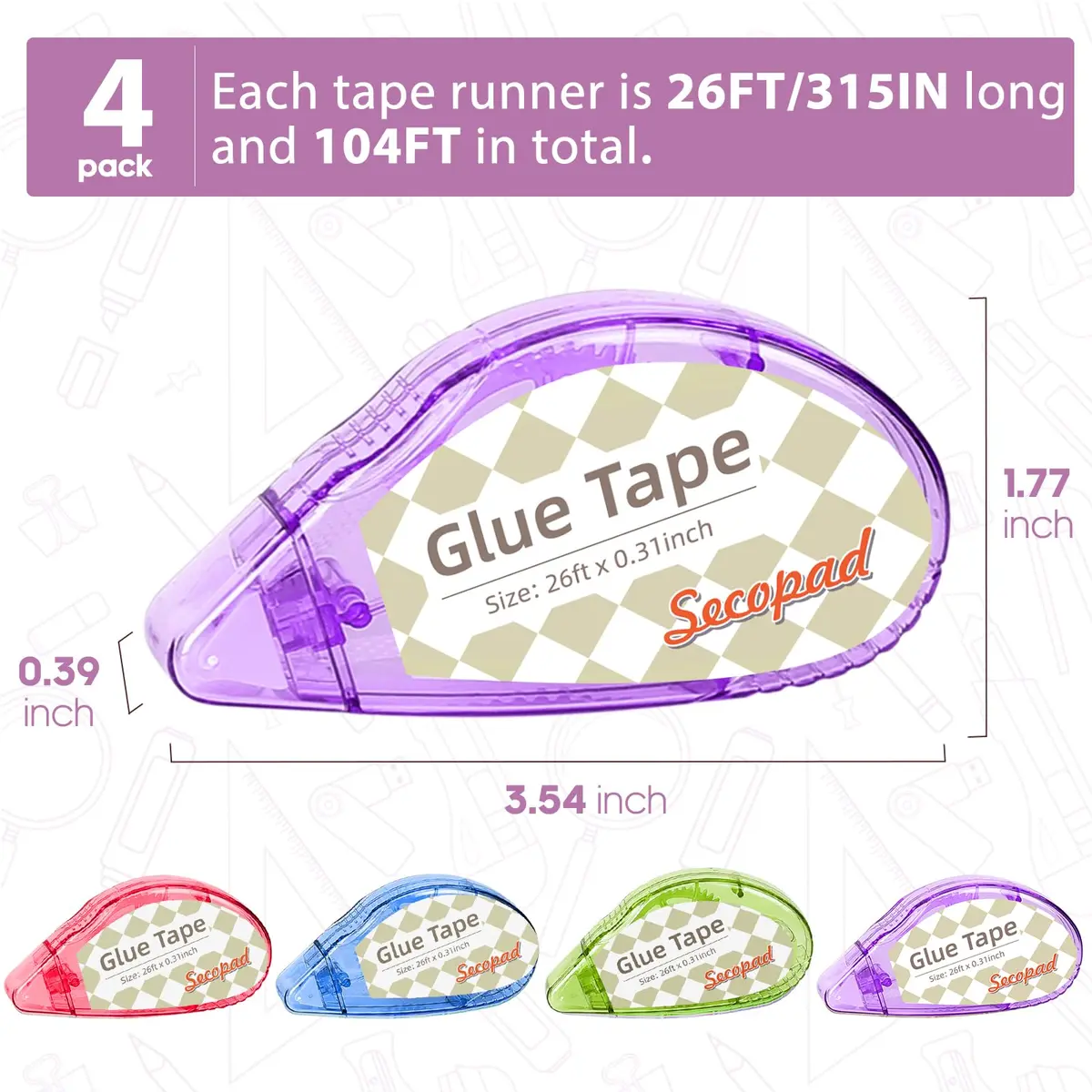 Secopad Clear Adhesive Tape 4 Pack | Mess-Free Double-Sided Tape for Crafts & Scrapbooking - view 2