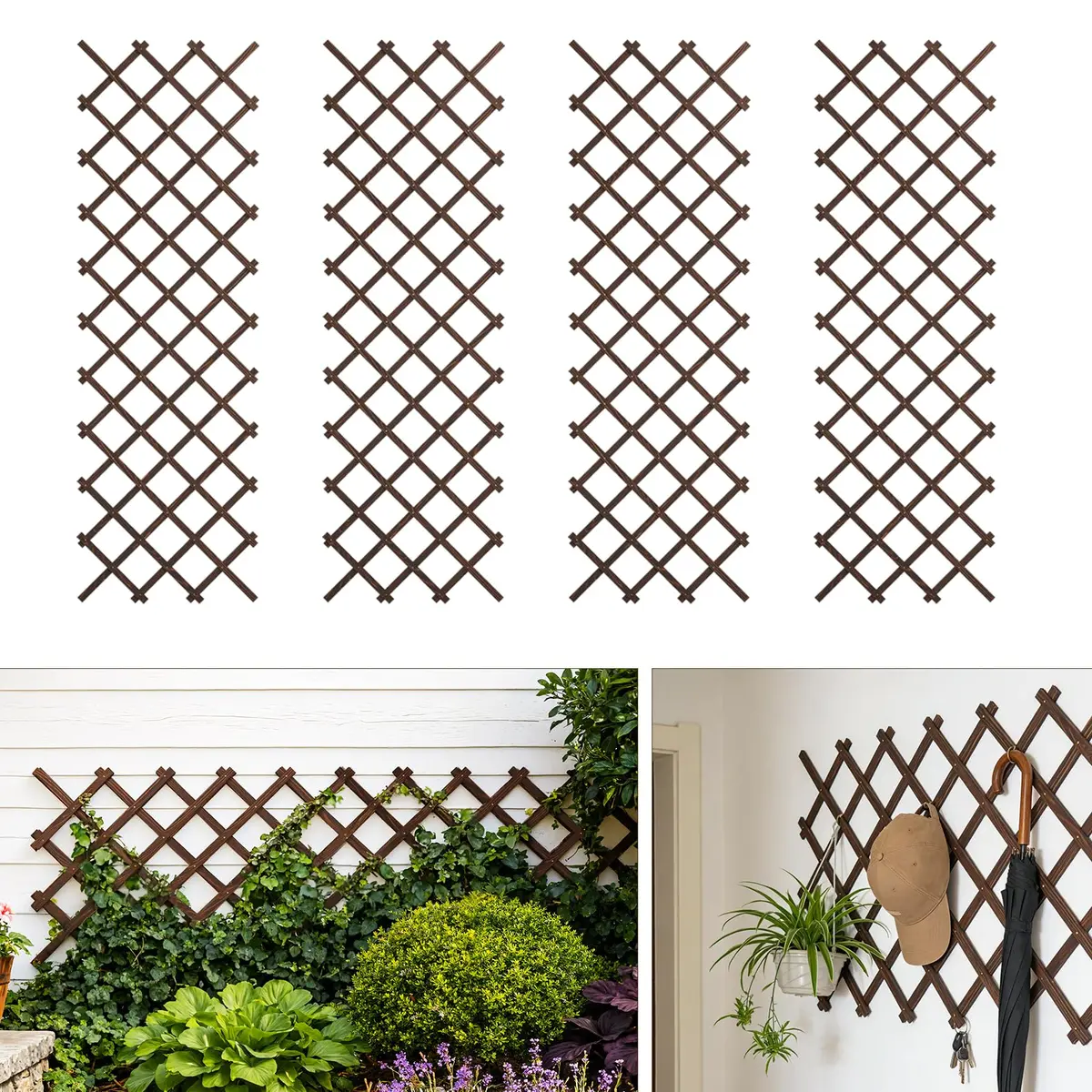 Tilinyan & one Expandable Wooden Lattice Panels 2.54cm x 226cm (38''x 89'') | Rustic Garden Trellis for Climbing Plants - main product image