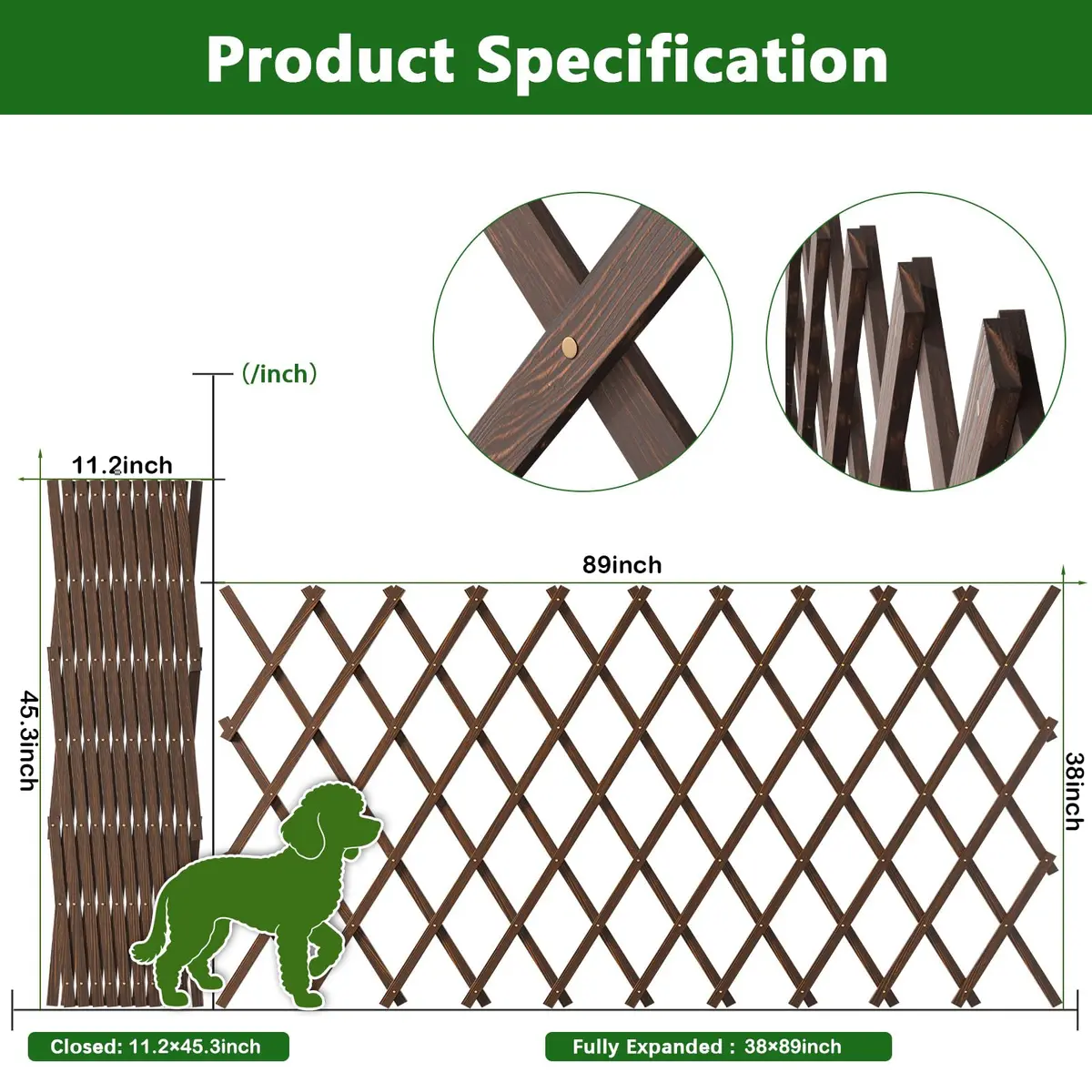 Tilinyan & one Expandable Wooden Lattice Panels 2.54cm x 226cm (38''x 89'') | Rustic Garden Trellis for Climbing Plants - view 2