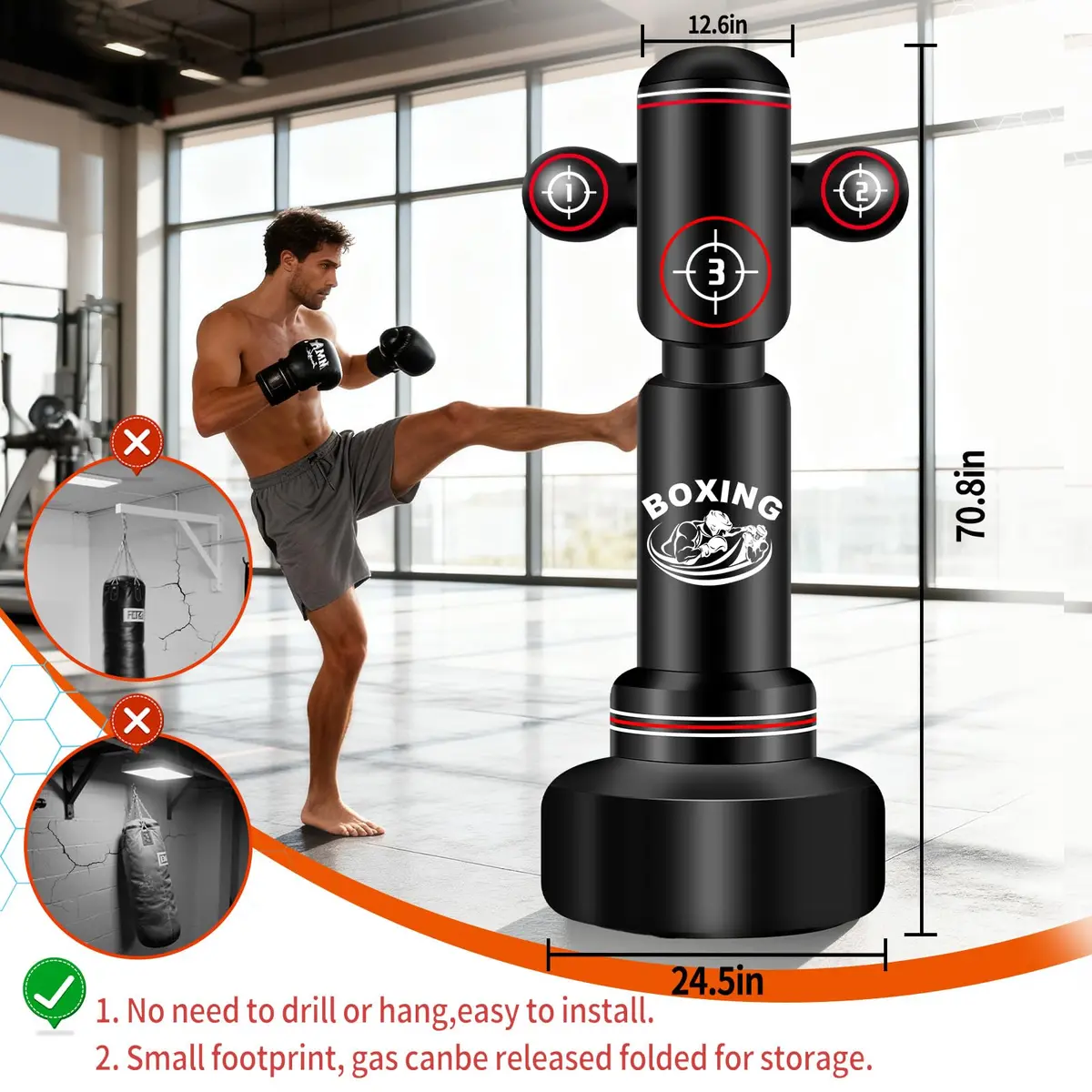 JUOIFIP 70" Heavy Standing Boxing Bag with Gloves, Pump & Jump Rope | Professional Training Equipment - view 5