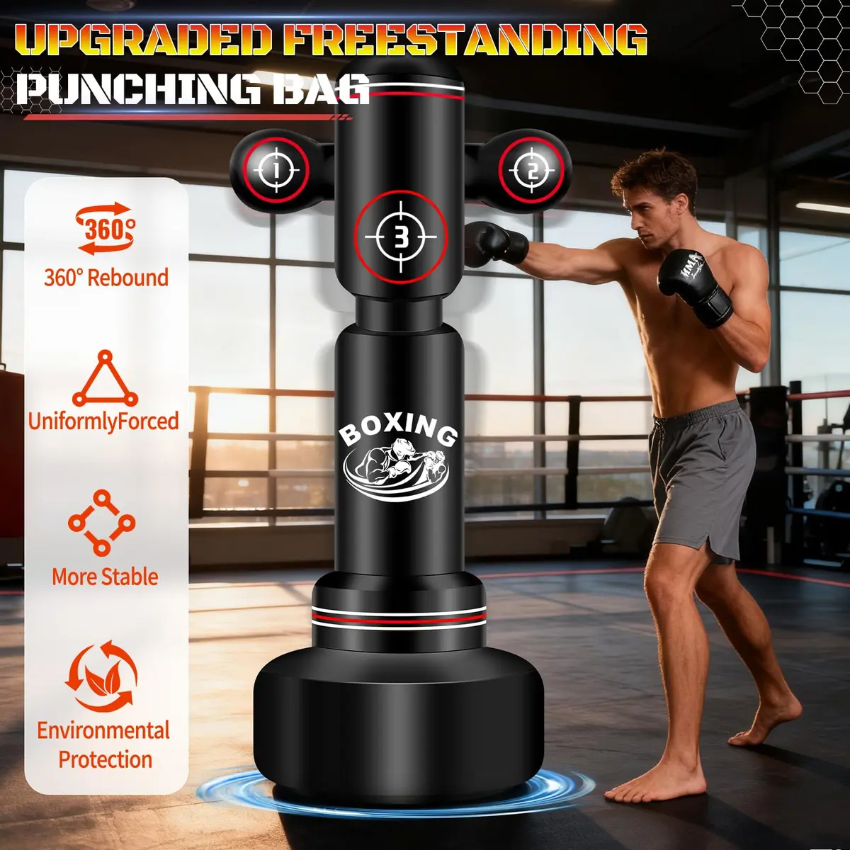 JUOIFIP 70" Heavy Standing Boxing Bag with Gloves, Pump & Jump Rope | Professional Training Equipment - view 3