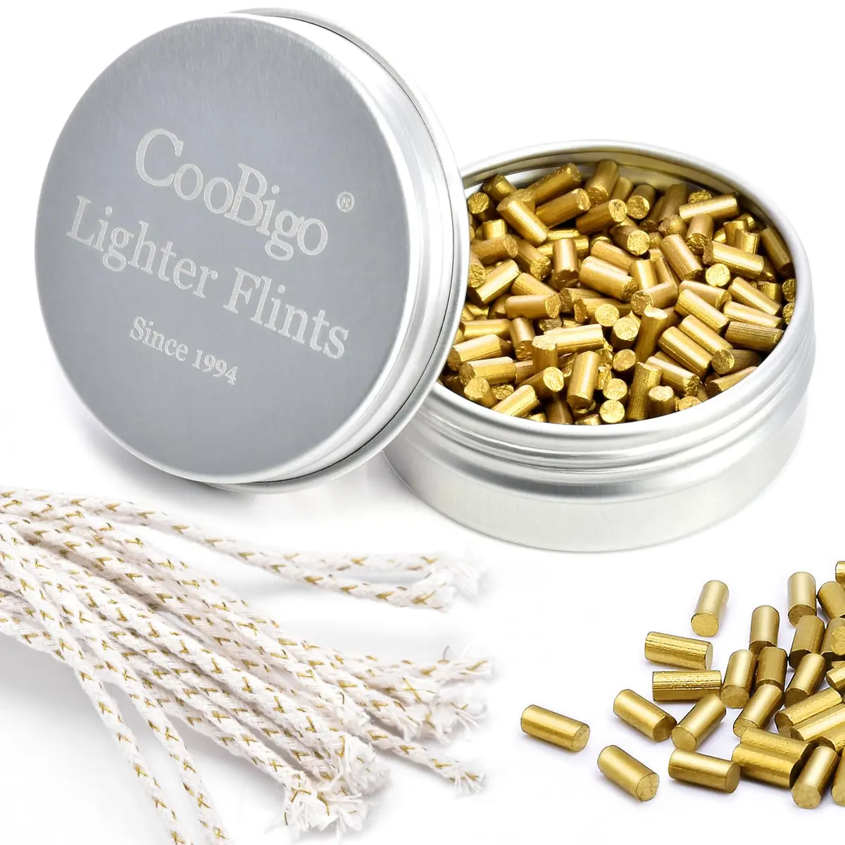 CooBigo 100 Pcs Lighter Flints with 20 Pcs Cotton Wicks | Extend Lighter Life - main product image