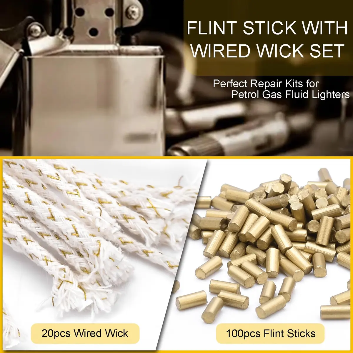 CooBigo 100 Pcs Lighter Flints with 20 Pcs Cotton Wicks | Extend Lighter Life - view 2