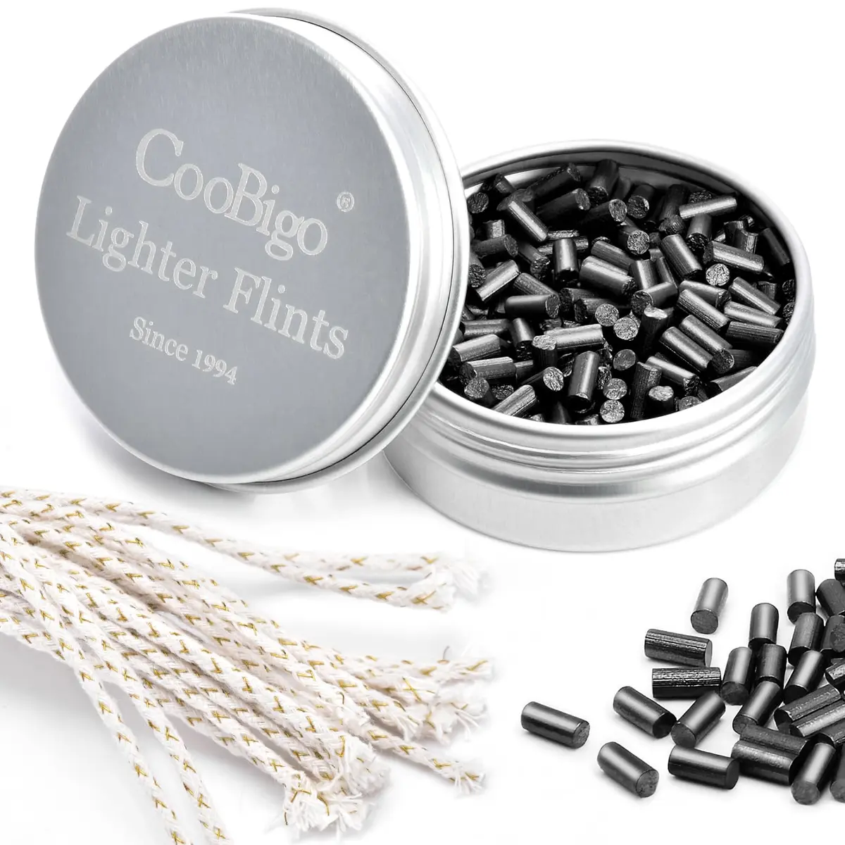 CooBigo Lighter Flints and Cotton Wicks Repair Kit (100 Flints, 20 Wicks) | Extend Lighter Life - main product image