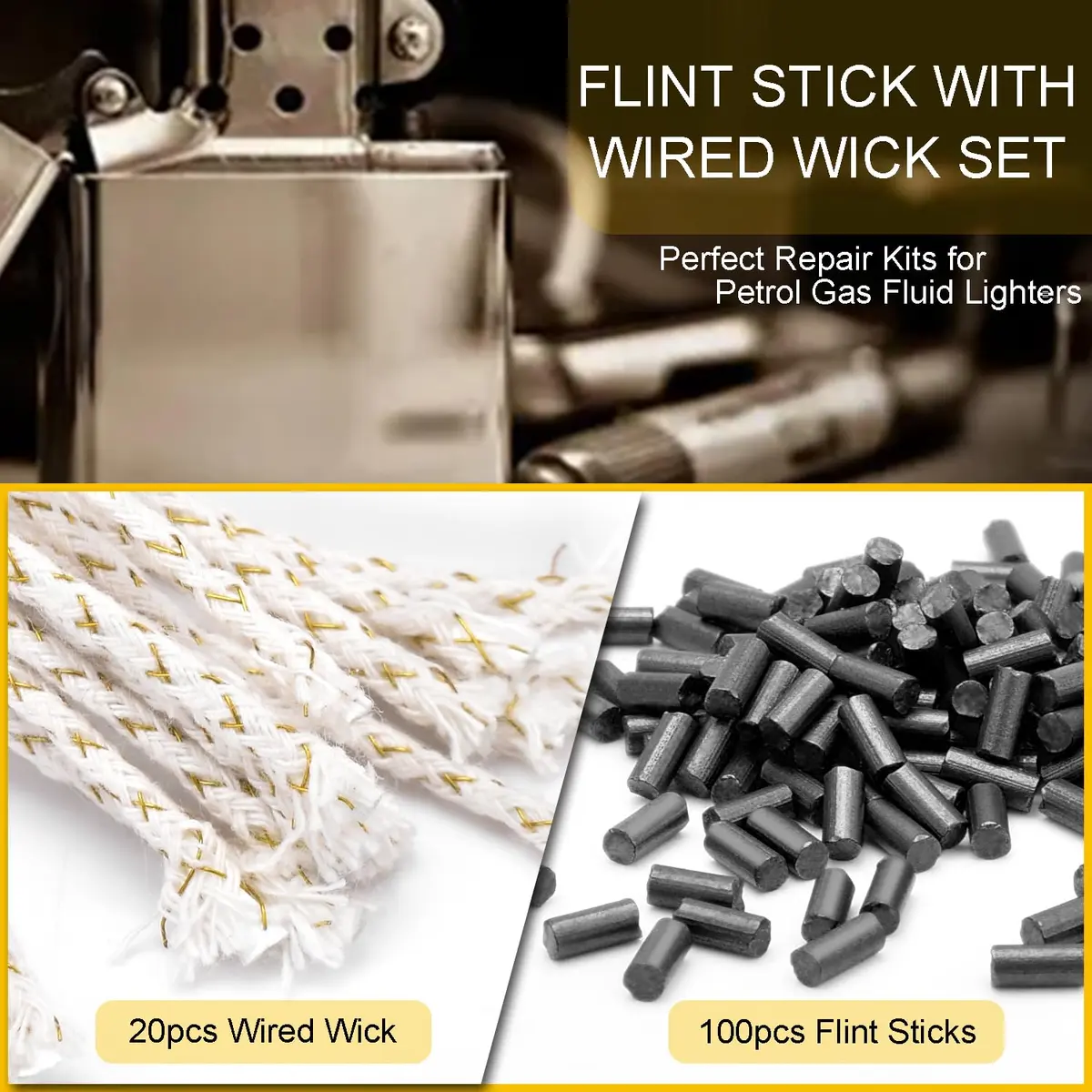 CooBigo Lighter Flints and Cotton Wicks Repair Kit (100 Flints, 20 Wicks) | Extend Lighter Life - view 2