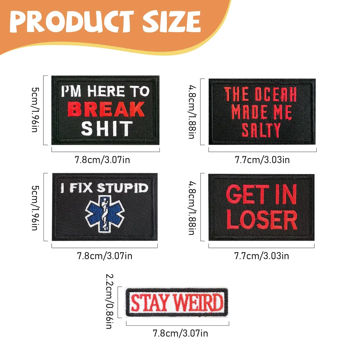 Harsgs 14pcs Funny Tactical Morale Patches Pack with Hook & Loop Backing | Assorted Letter Print - view 3