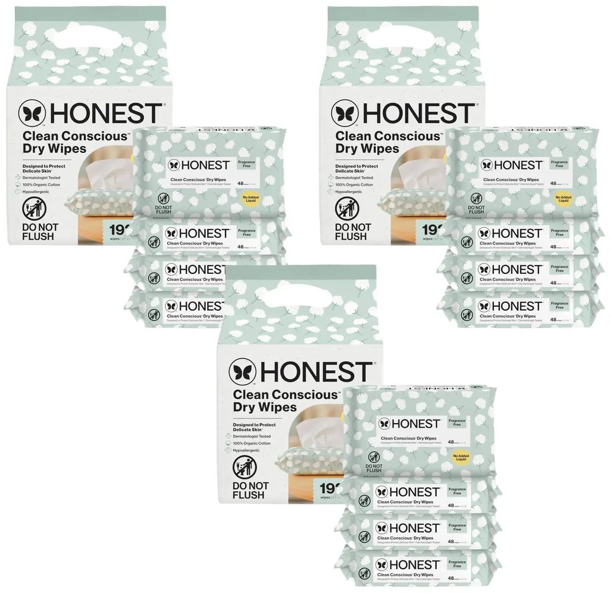 The Honest Company 100% Pure Organic Cotton Dry Wipes, Hypoallergenic, Multi-Use, Baby Facial Cloths, 576 Count (Pack of 3) - main product image