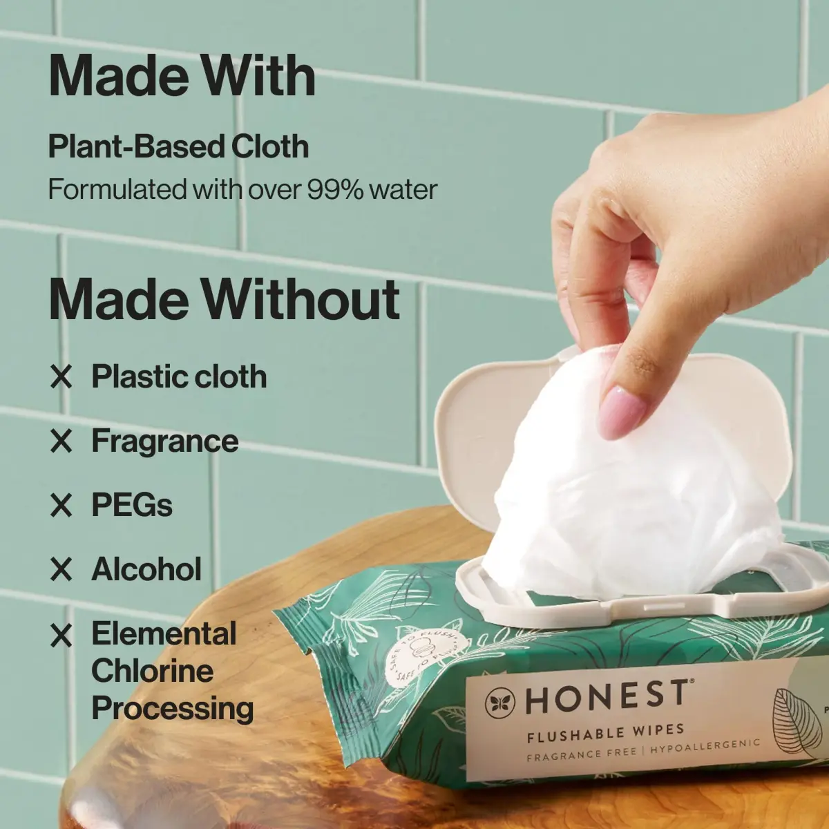 The Honest Company Hypoallergenic Flushable Wipes Tropical Leaves 126 Count (Pack of 3) | Sewer + Septic Safe, Plant-Based Cloth - view 8