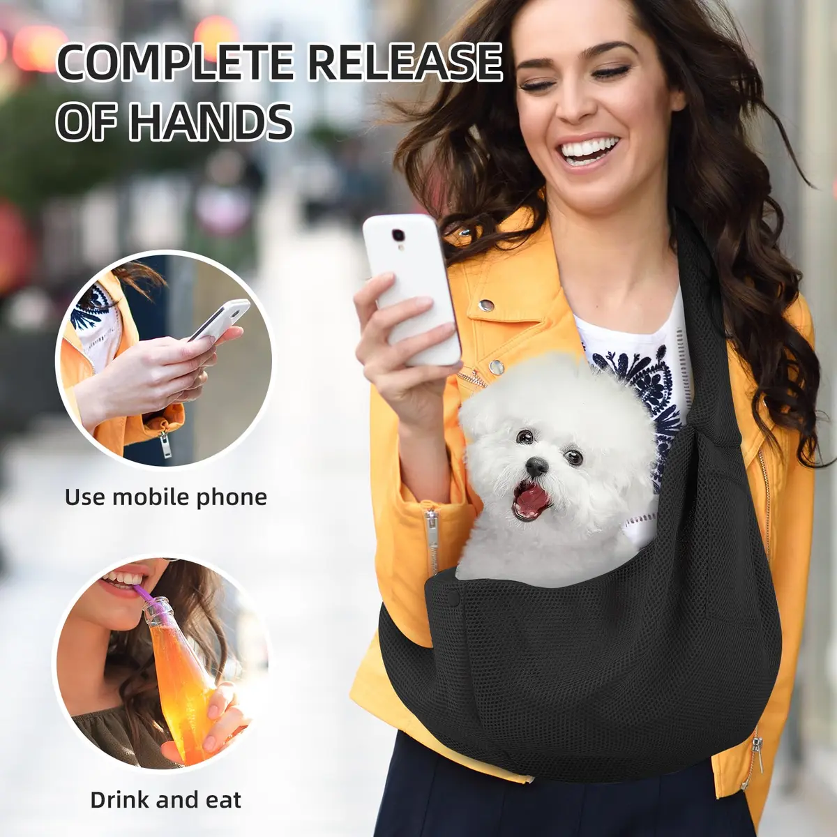 ARZQUT Dog and Cats Carrier Sling, Breathable Small Pet Carrier, 21 x 12 inches | Hands-Free Travel - view 5