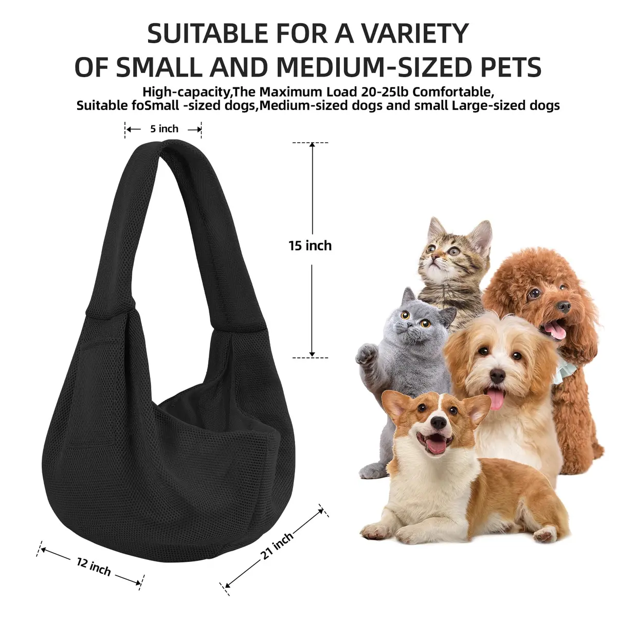 ARZQUT Dog and Cats Carrier Sling, Breathable Small Pet Carrier, 21 x 12 inches | Hands-Free Travel - view 4