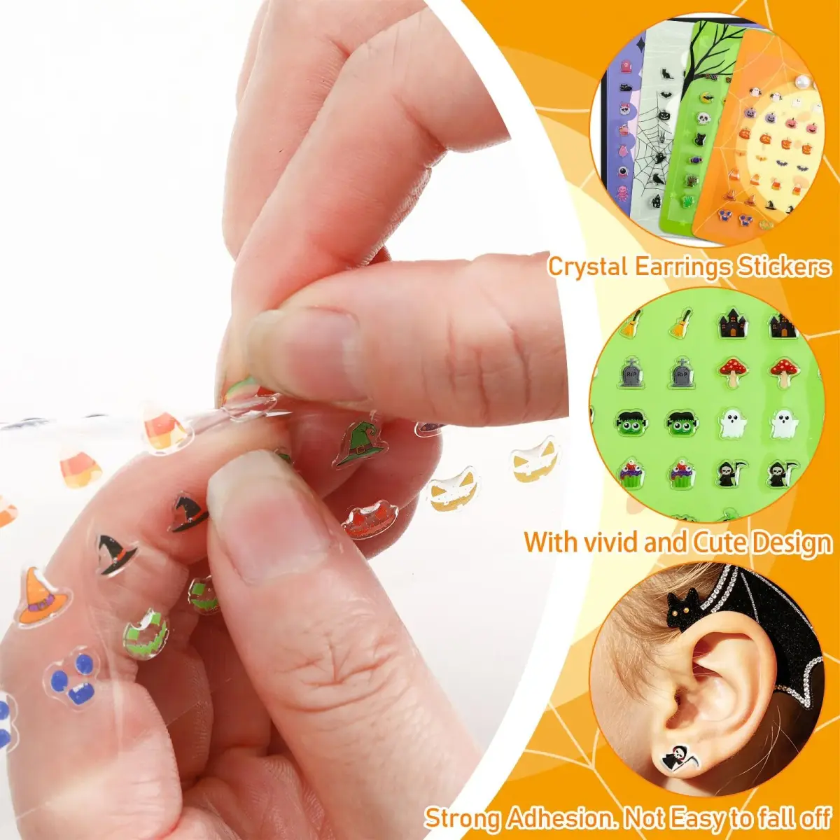 AUGSUN 240 Pcs Halloween Stick-on Earrings | 8 mm (0.31 in) - view 3