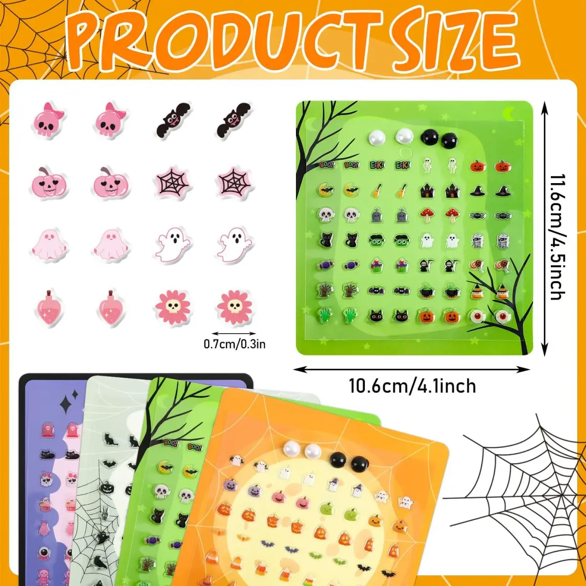 AUGSUN 240 Pcs Halloween Stick-on Earrings | 8 mm (0.31 in) - view 4