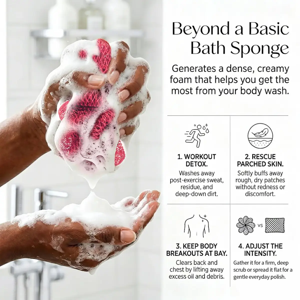 UJFQBH African Net Sponge 3 Pack (Berry Pink) | Deep Cleansing & Gentle Exfoliation for All Skin Types - view 3