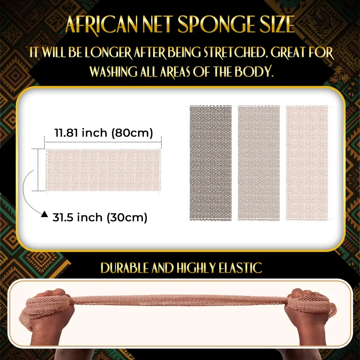UJFQBH African Net Sponge Authentic, Exfoliating Body Scrubber for Back and Hard to Reach Areas, Gentle Daily Exfoliation for Deep Cleansing, Quick Drying Shower Essential Rosewood 3 Pack - view 3