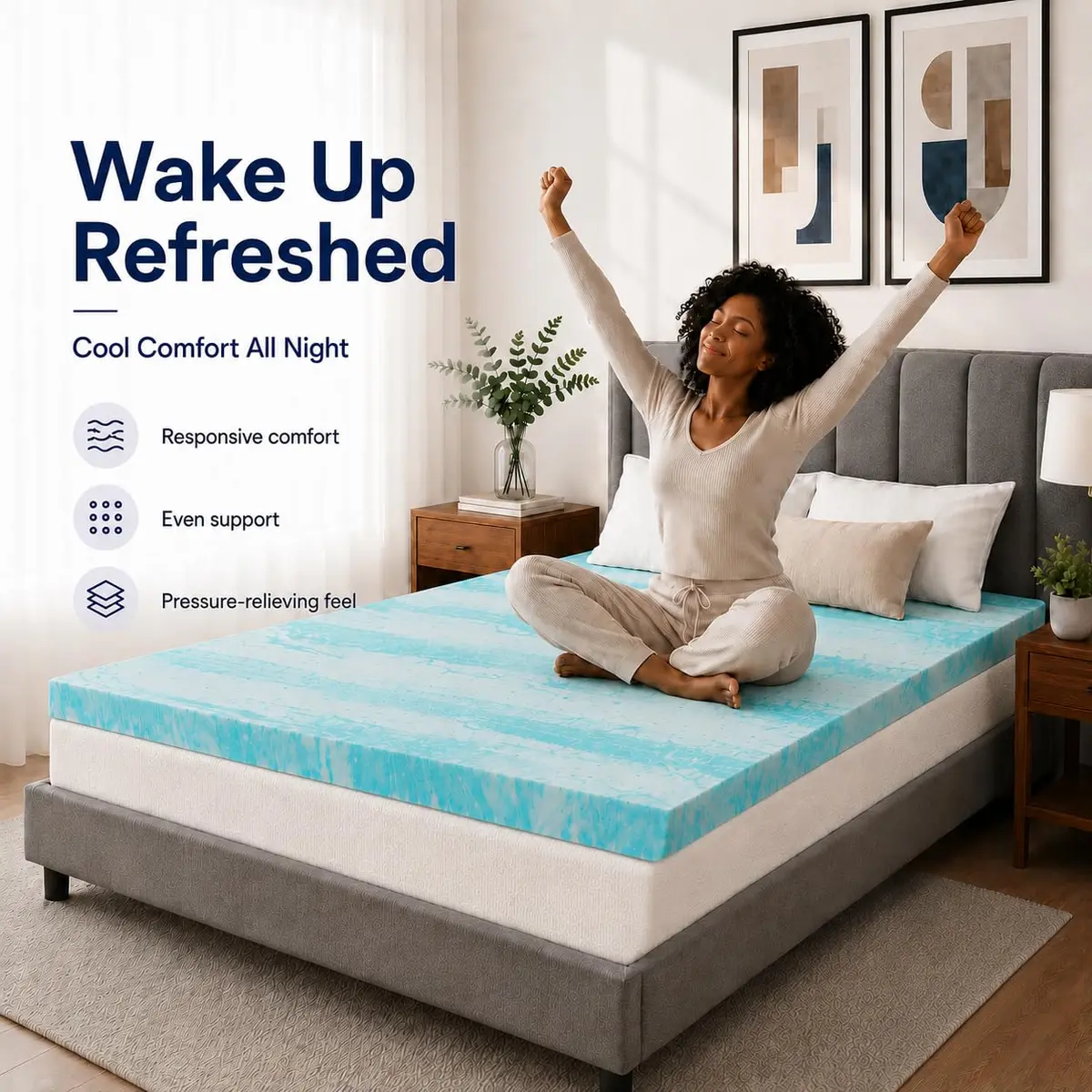 Beddle Twin XL 3 Inch Gel Memory Foam Mattress Topper | Ventilated Design, Blue - view 5