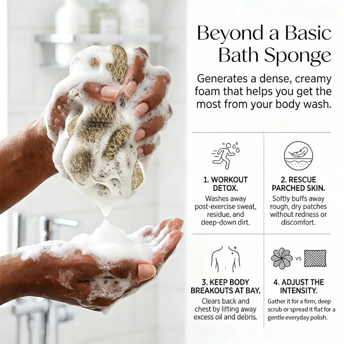 UJFQBH African Net Sponge 3 Pack (Aqua Grey) | Deep Cleansing Back Scrubber for Hard to Reach Areas - view 3