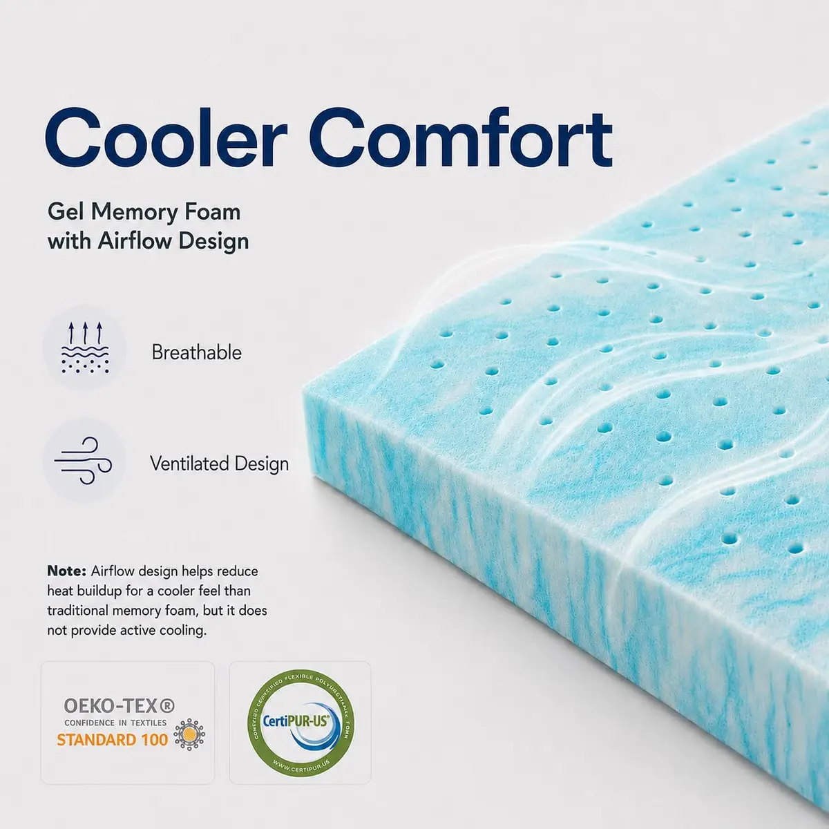 Beddle Twin Size 3 Inch Gel Memory Foam Mattress Topper | Ventilated Design, Blue - view 2