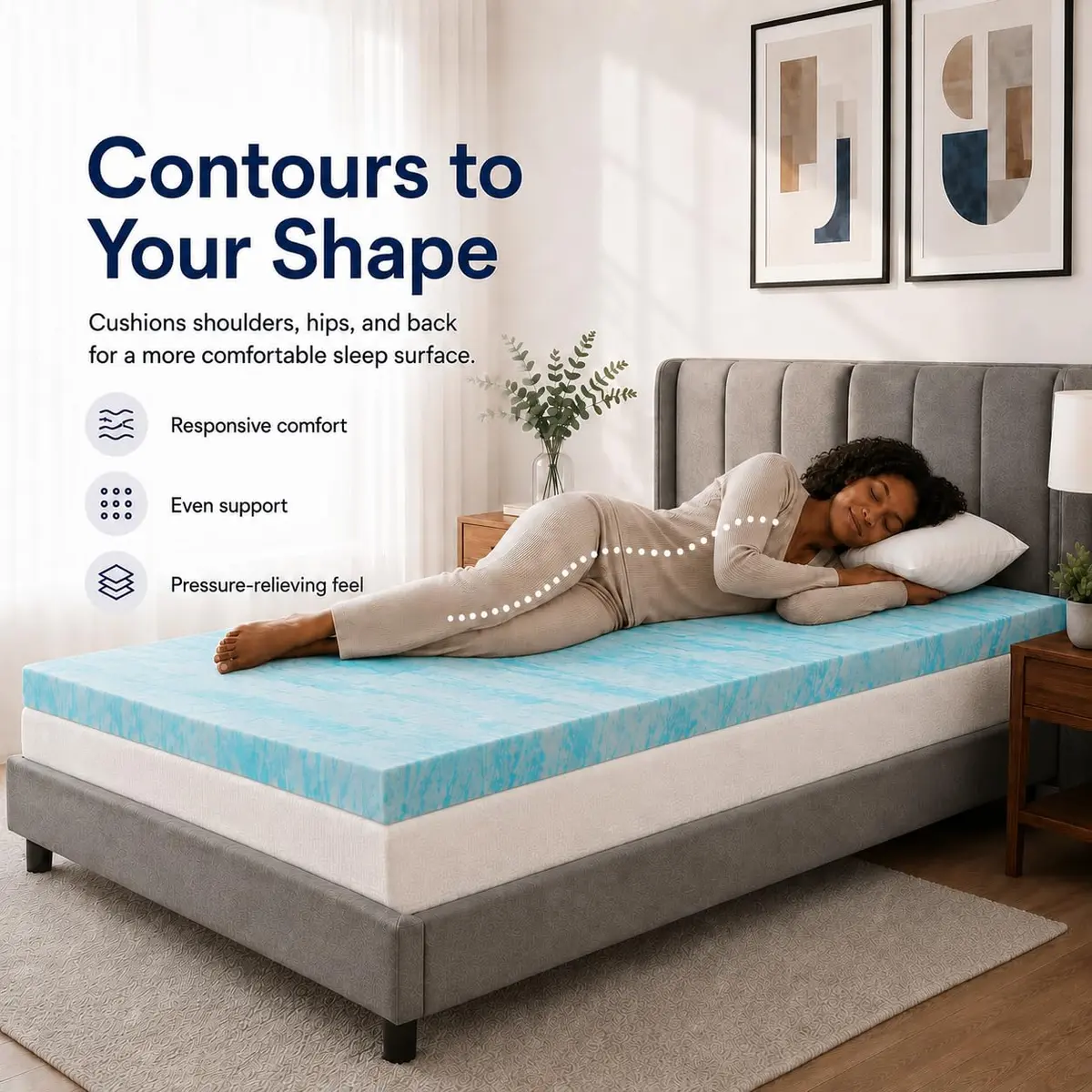 Beddle Twin Size 3 Inch Gel Memory Foam Mattress Topper | Ventilated Design, Blue - view 3