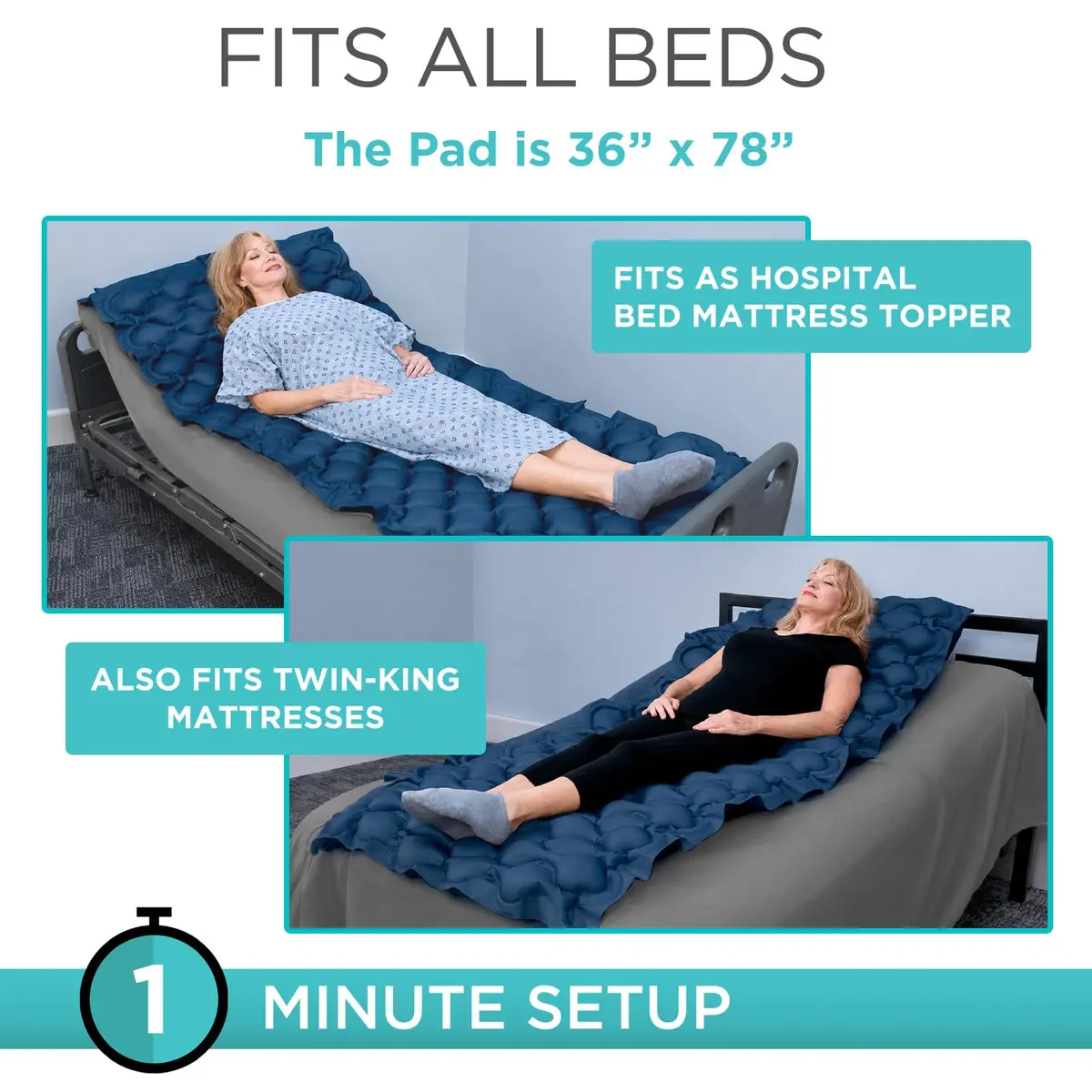 Vive Alternating Air Pressure Mattress Pad with Pump 203 cm (78 Inches) | Doctor Recommended for Bed Sore Relief - view 5