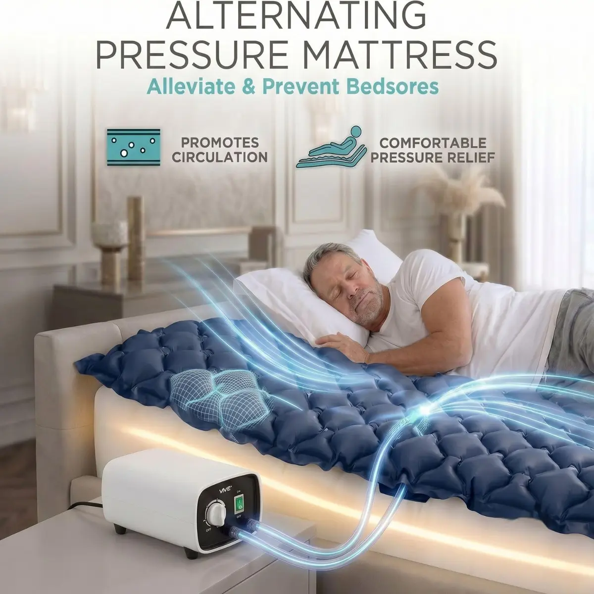 Vive Alternating Air Pressure Mattress Pad with Pump 203 cm (78 Inches) | Doctor Recommended for Bed Sore Relief - view 3