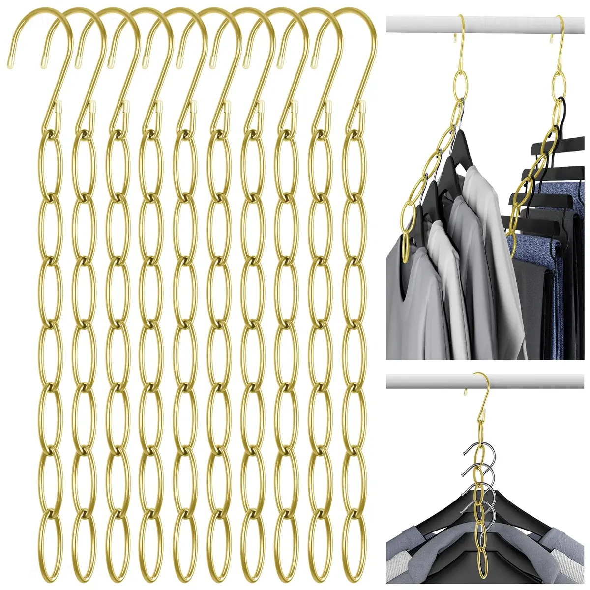 NiHome Clothing Chain Hangers 10-Pack | Space Saving Metal Closet Organizer for All Garments - main product image