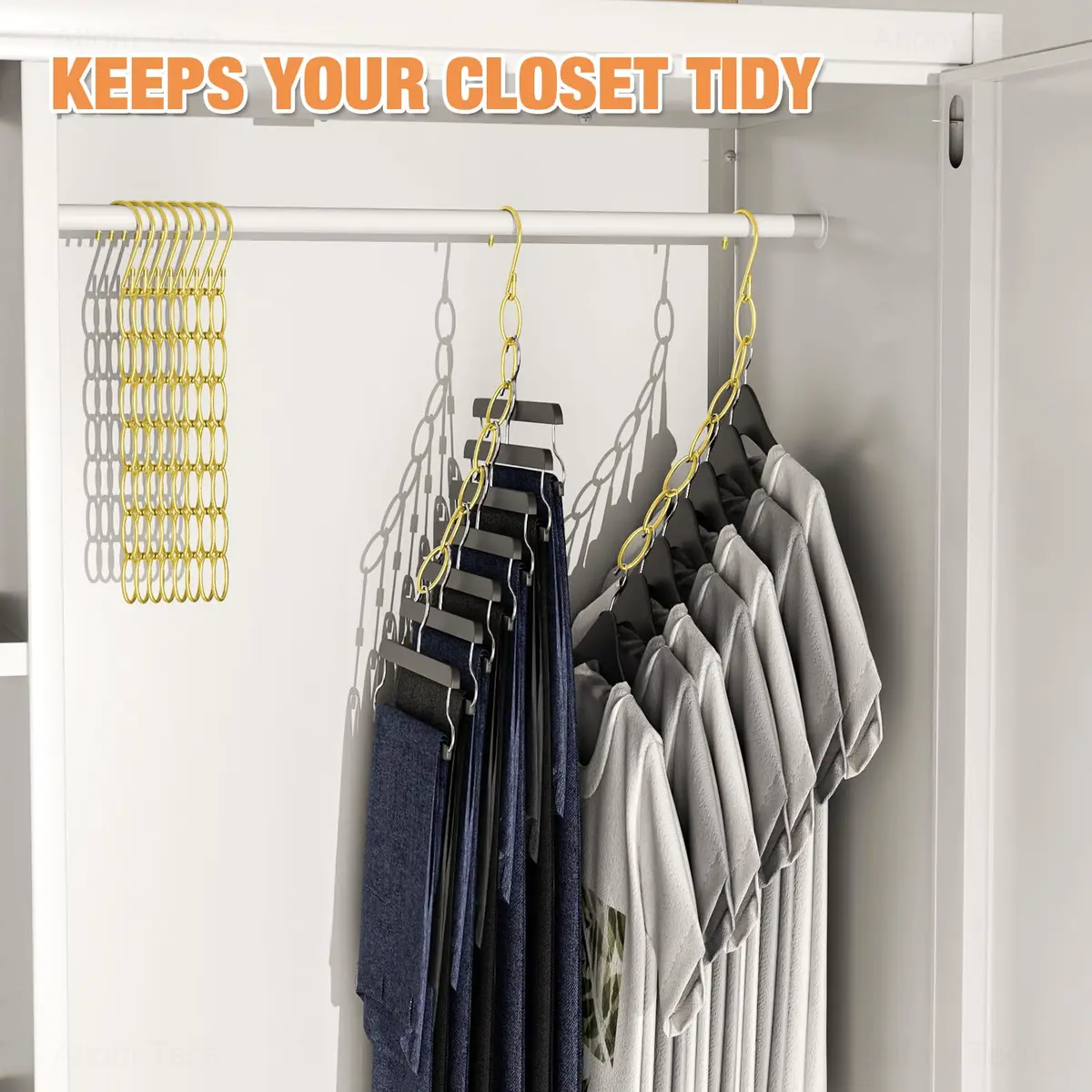 NiHome Clothing Chain Hangers 10-Pack | Space Saving Metal Closet Organizer for All Garments - view 3