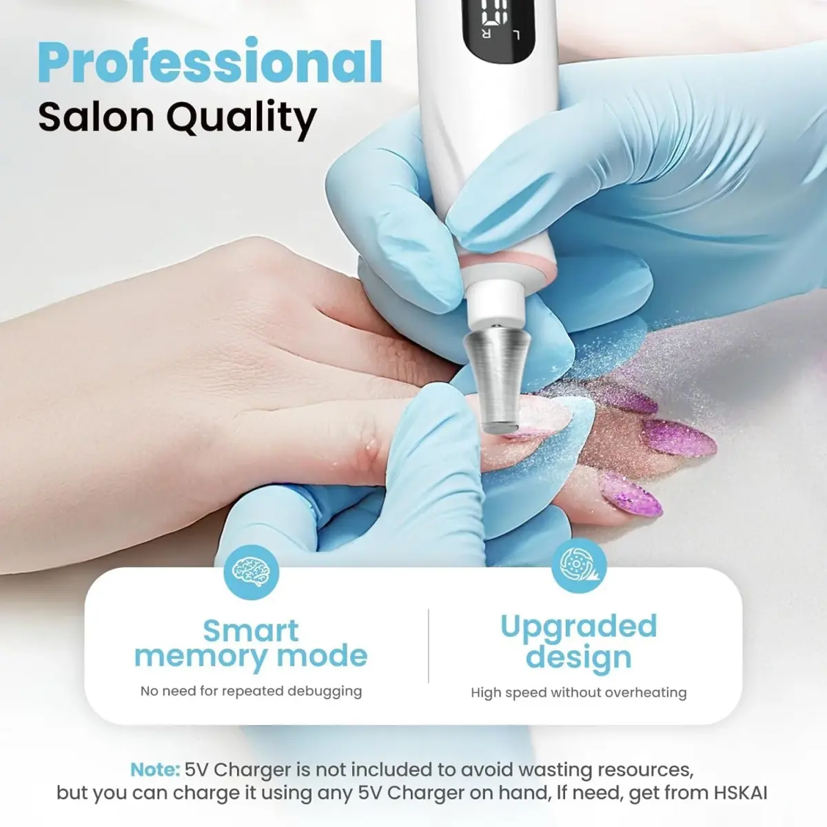HSKAI Electric Nail File Drill, Toe Nail Grinder for Thick Toenails & Callus, 2000mAh (Vintage Rose) | Salon-Quality Manicure & Pedicure Tool - view 6