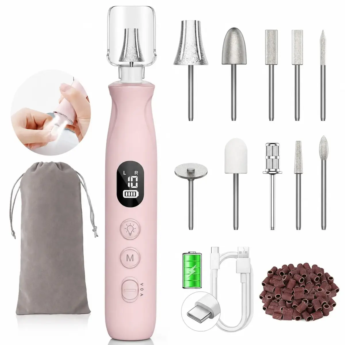 HSKAI Electric Nail File Drill, Toe Nail Grinder for Thick Toenails & Callus, 2000mAh (Vintage Rose) | Salon-Quality Manicure & Pedicure Tool - main product image