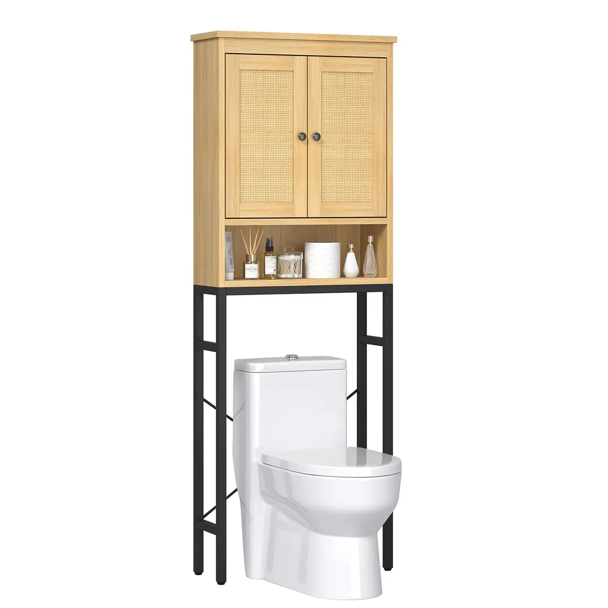 knoworld Rattan Over The Toilet Storage Cabinet | Space Saver Bathroom Organizer with Adjustable Shelf (66.93in x 23.62in x 7.87in) - view 9