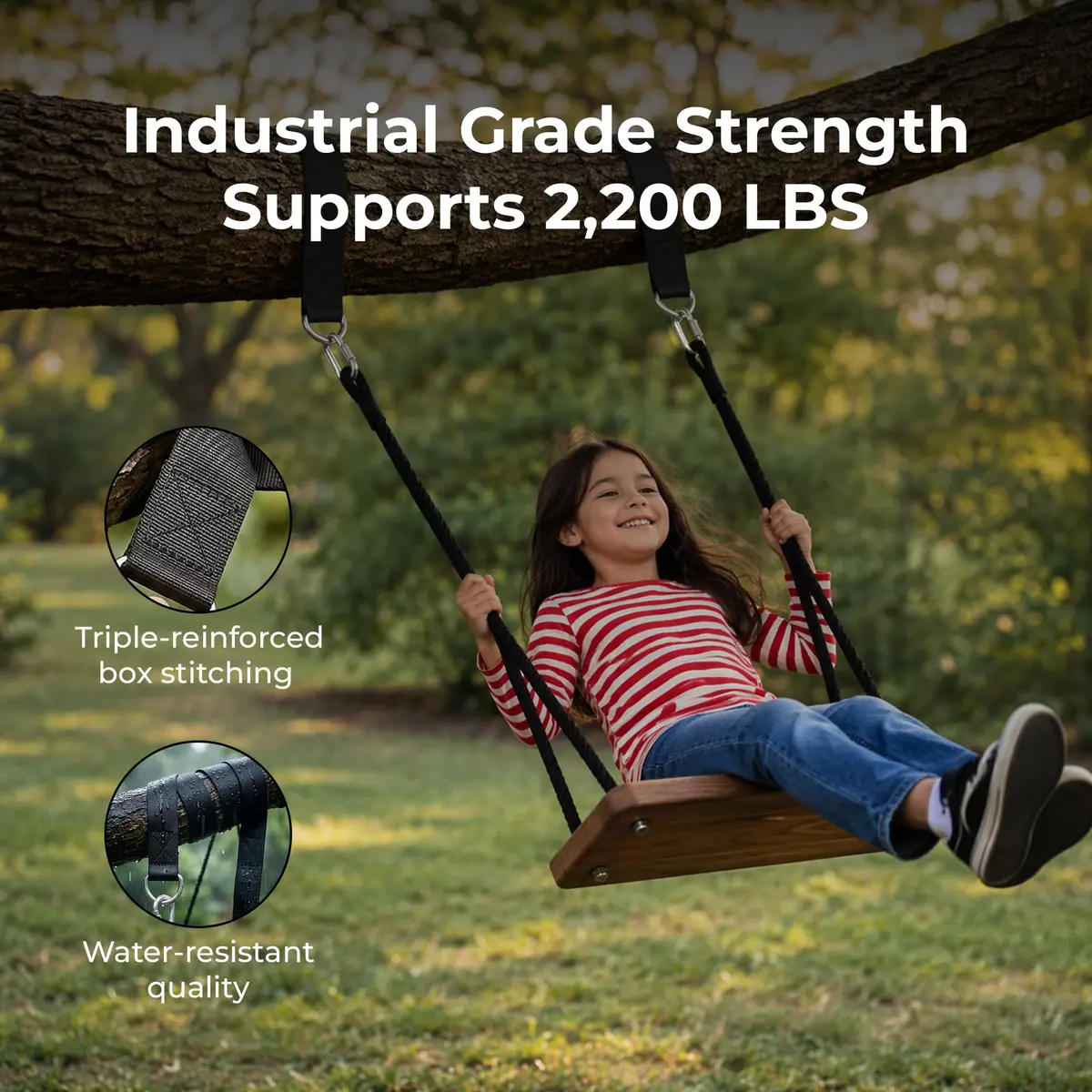 MalloMe Heavy Duty Tree Swing Straps & Hammock Straps for Trees – 2200 LB Capacity, 5FT Black D-Ring Style with Swivel & Carabiners | Multi-Purpose Hanging Kit - view 5