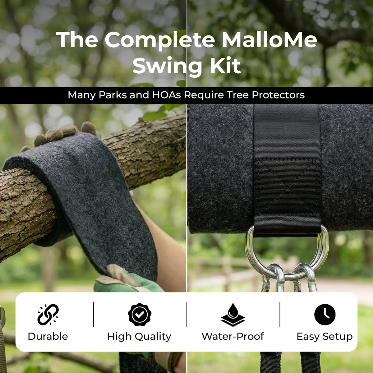 MalloMe Heavy Duty Tree Swing Straps & Hammock Straps for Trees – 2200 LB Capacity, 5FT Black D-Ring Style with Swivel & Carabiners | Multi-Purpose Hanging Kit - view 2