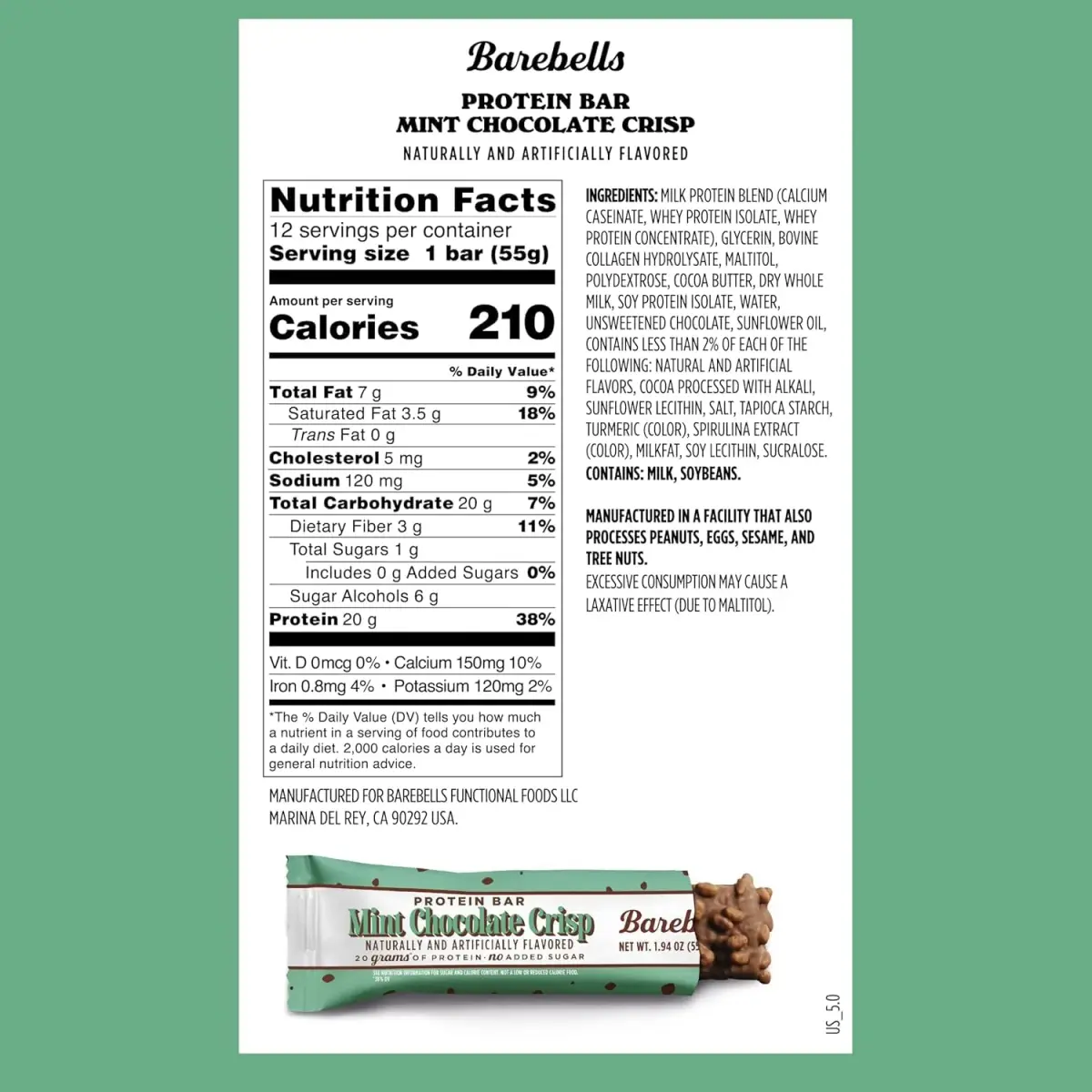 Barebells Mint Chocolate Crisp Protein Bar 20g Protein 55g (Pack of 24) - view 2