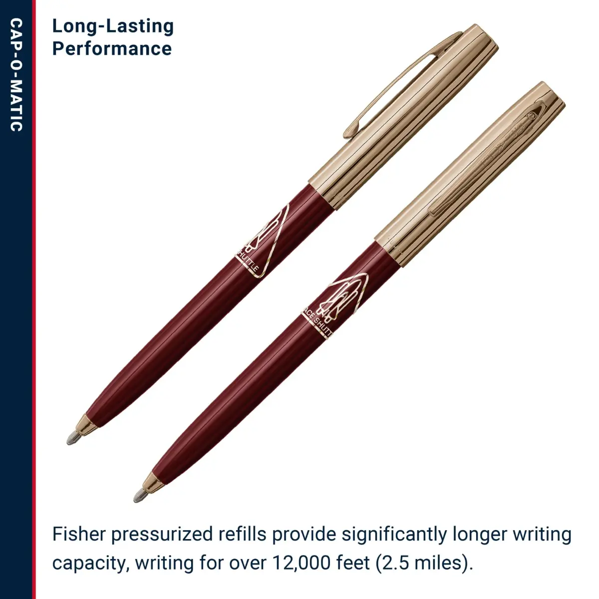 Fisher Space Pen Burgundy and Gold Space Shuttle Imprint Cap-O-Matic Pen | Writes Upside Down & Extreme Temperatures - view 5