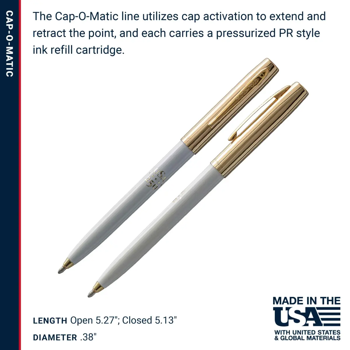 Fisher Space Pen White and Gold America 250 Cap-O-Matic Pen | Writes Upside Down & Extreme Temperatures - view 6