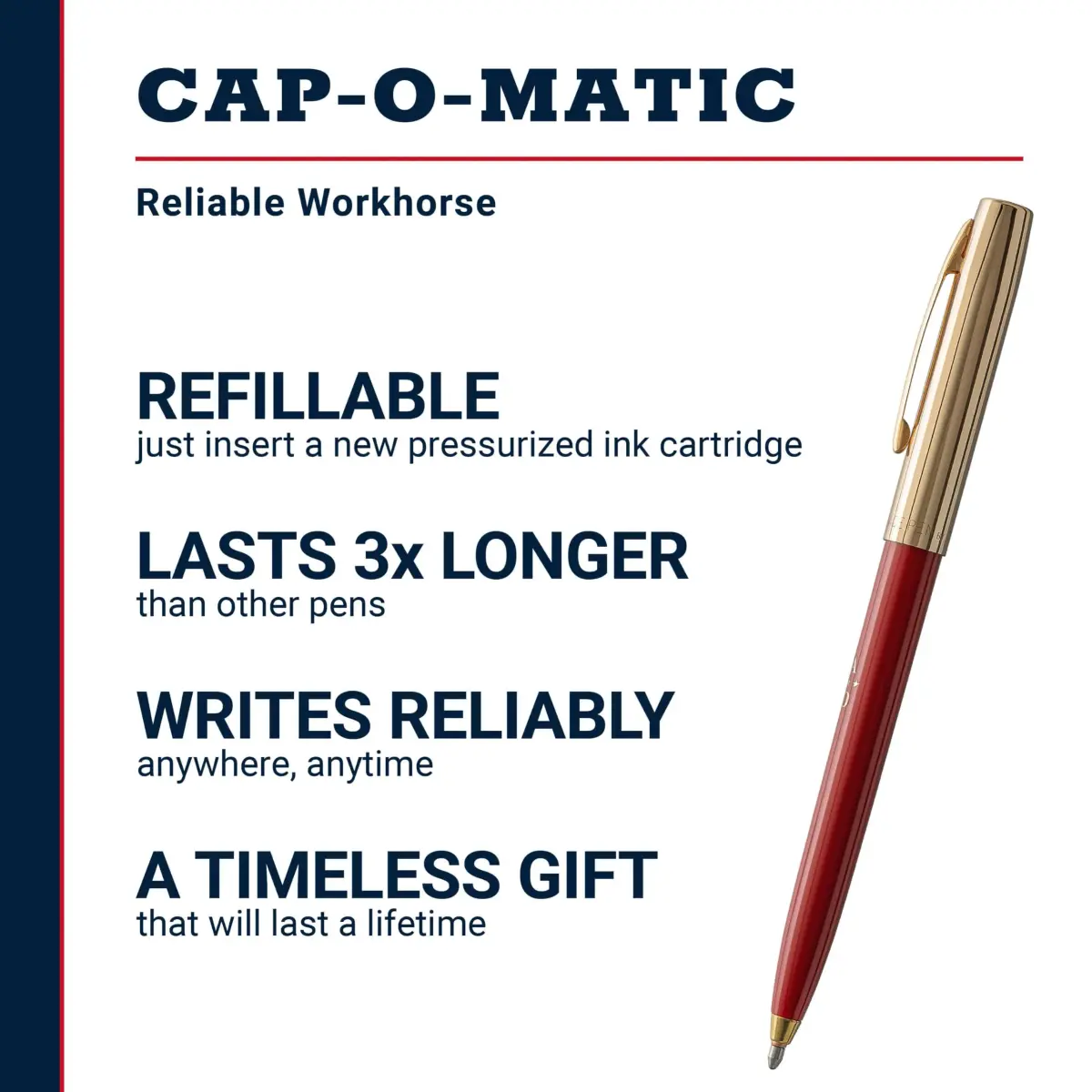 Fisher Space Pen Red and Gold United States 250 Imprint Cap-O-Matic Pen - Writes Upside Down - view 2