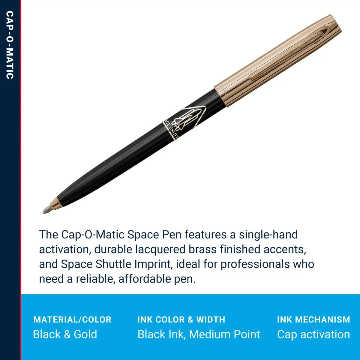 Fisher Space Pen Blue and Gold United States 250 Imprint Cap-O-Matic Pen | Writes Upside Down - view 3