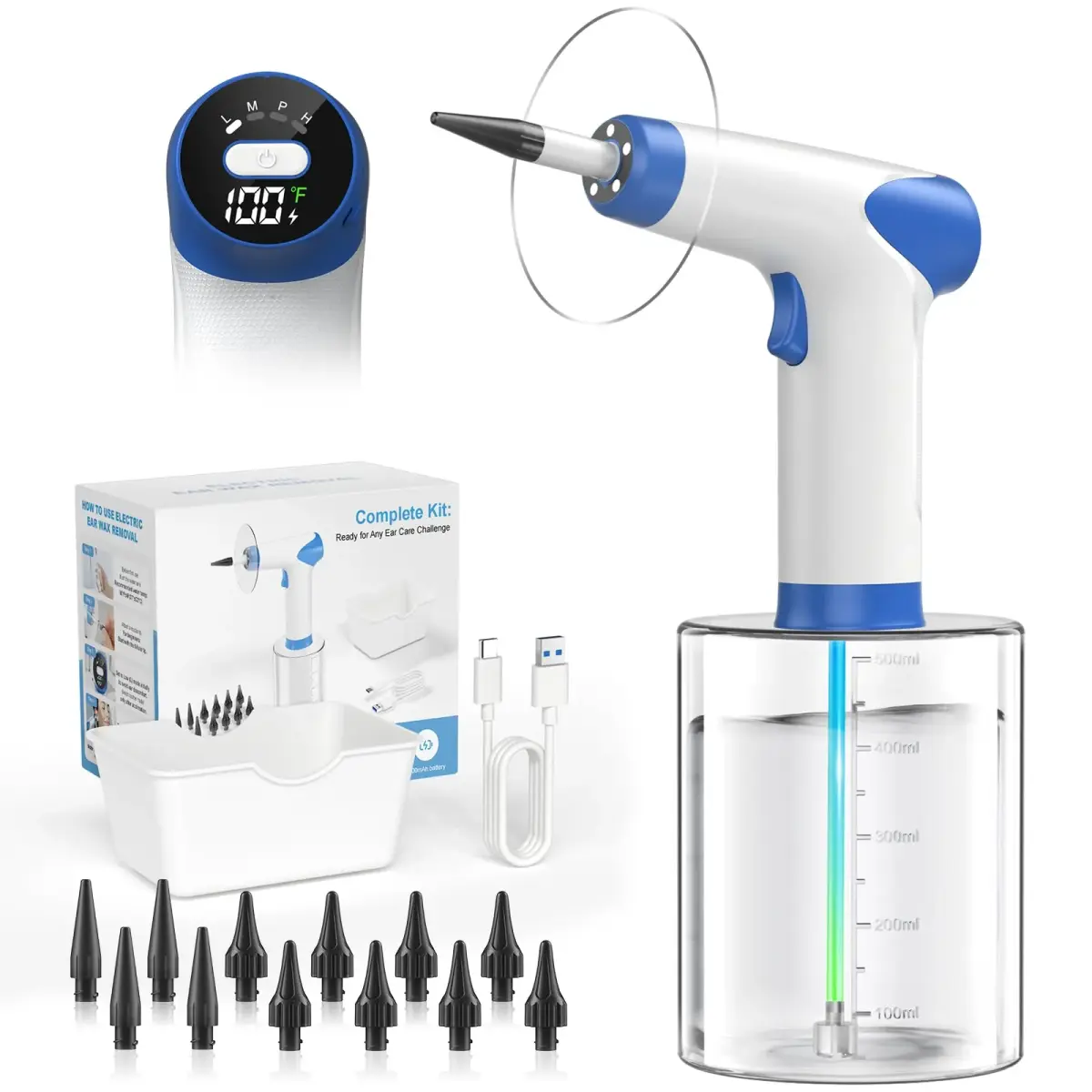 featjoy Electric Ear Wax Removal Kit with AI Chip & Real-Time Temp Display | 500ml Water Tank, 12 Modes, 180-Day Battery - main product image