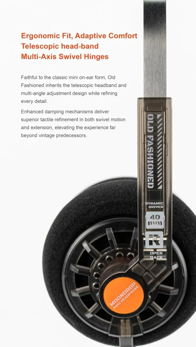 Moondrop Old Fashioned On-Ear Headphones 40mm Driver | Open-Back Retro Design, 3.5mm Jack - view 6