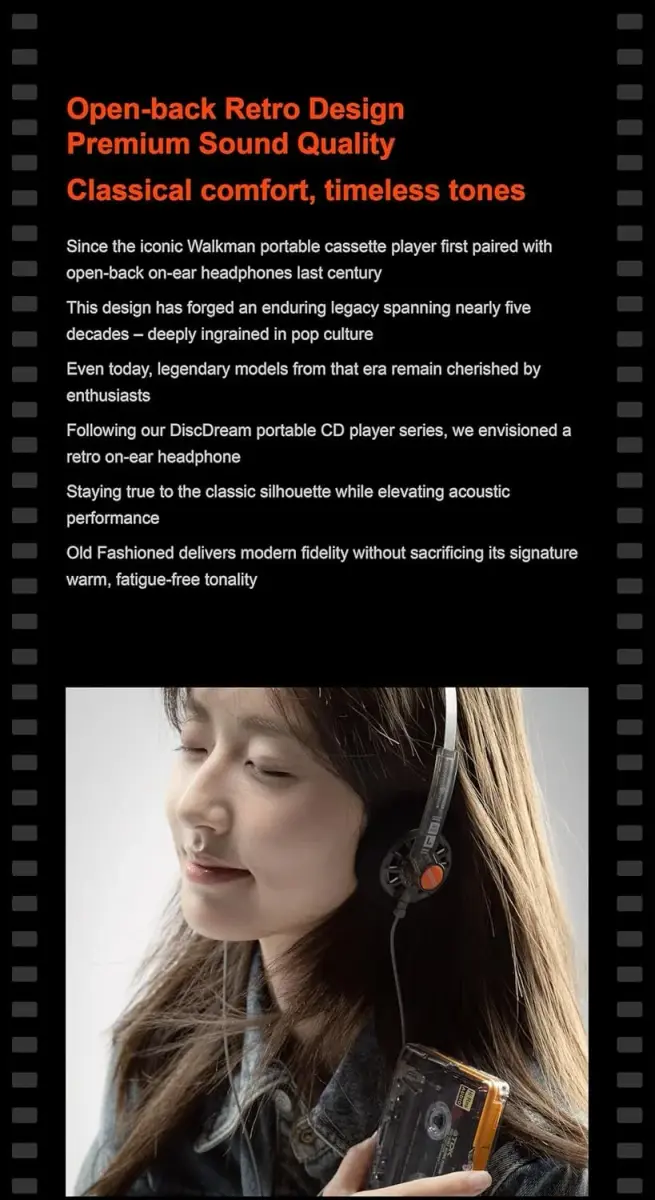 Moondrop Old Fashioned On-Ear Headphones 40mm Driver | Open-Back Retro Design, 3.5mm Jack - view 5