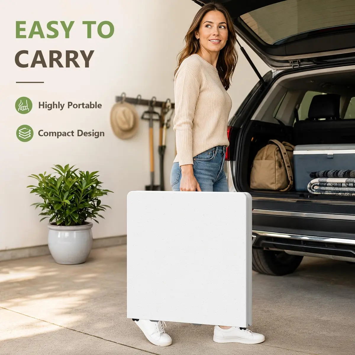 FurniEdge 4FT White Folding Table | Heavy Duty Portable with Adjustable Height Support 300lbs - view 5