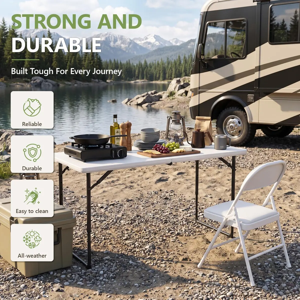 FurniEdge 4FT White Folding Table | Heavy Duty Portable with Adjustable Height Support 300lbs - view 6