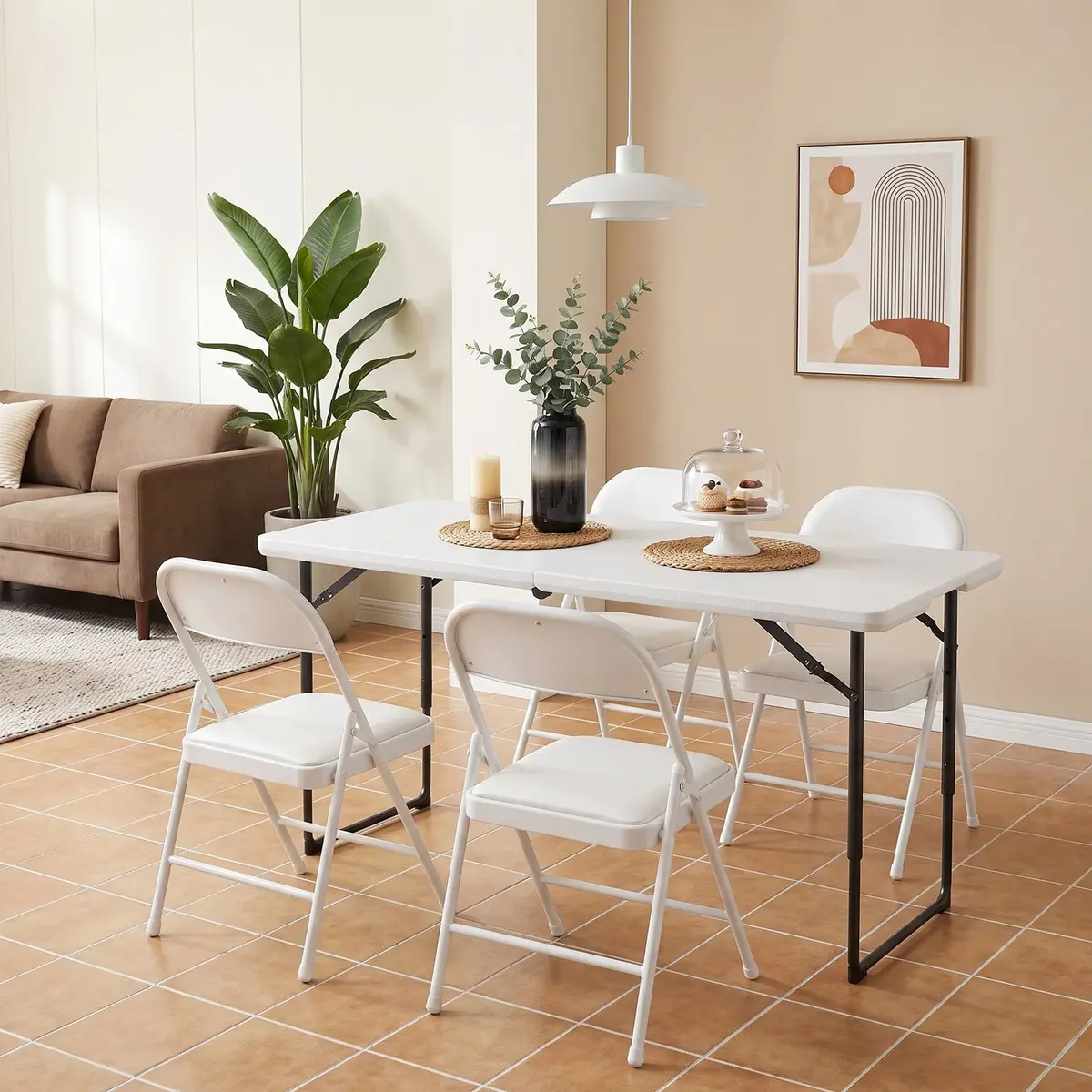 FurniEdge 4FT White Folding Table | Heavy Duty Portable with Adjustable Height Support 300lbs - view 7