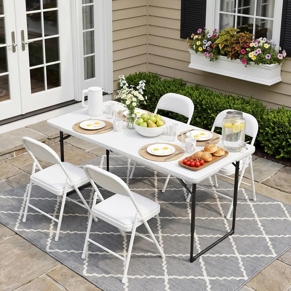 FurniEdge 4FT White Folding Table | Heavy Duty Portable with Adjustable Height Support 300lbs - view 8