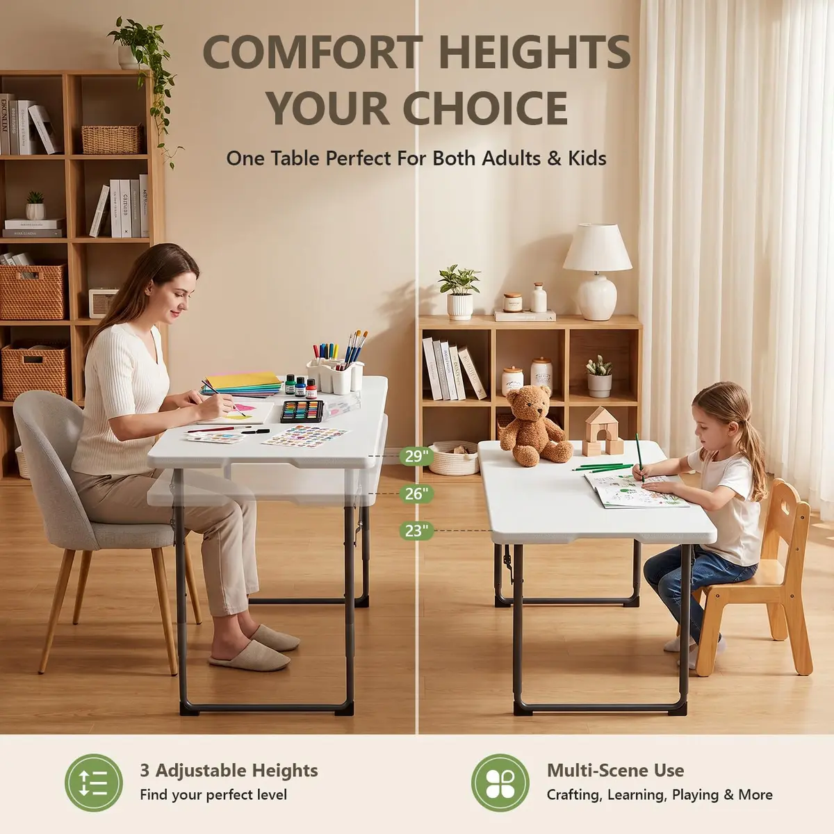 FurniEdge 4FT White Folding Table | Heavy Duty Portable with Adjustable Height Support 300lbs - view 4