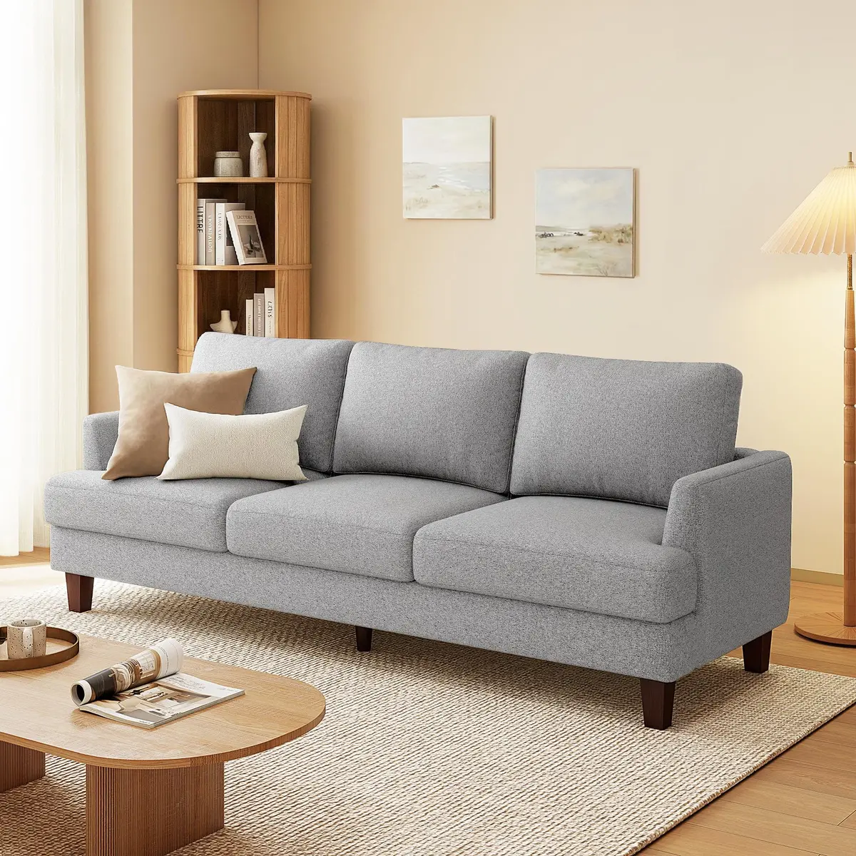 Gericco Mid Century Modern 89" 3-Seater Couch for Living Room, Light Grey | Spacious, Comfortable & Sturdy - main product image